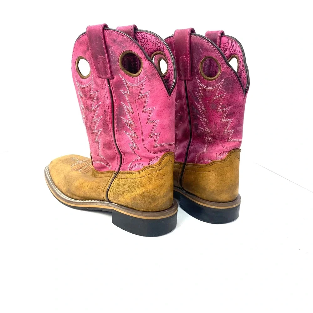 Smoky Mountain Boots Kids Pink Tan Leather Western Cowboy Boots Size‎ 2.5 R